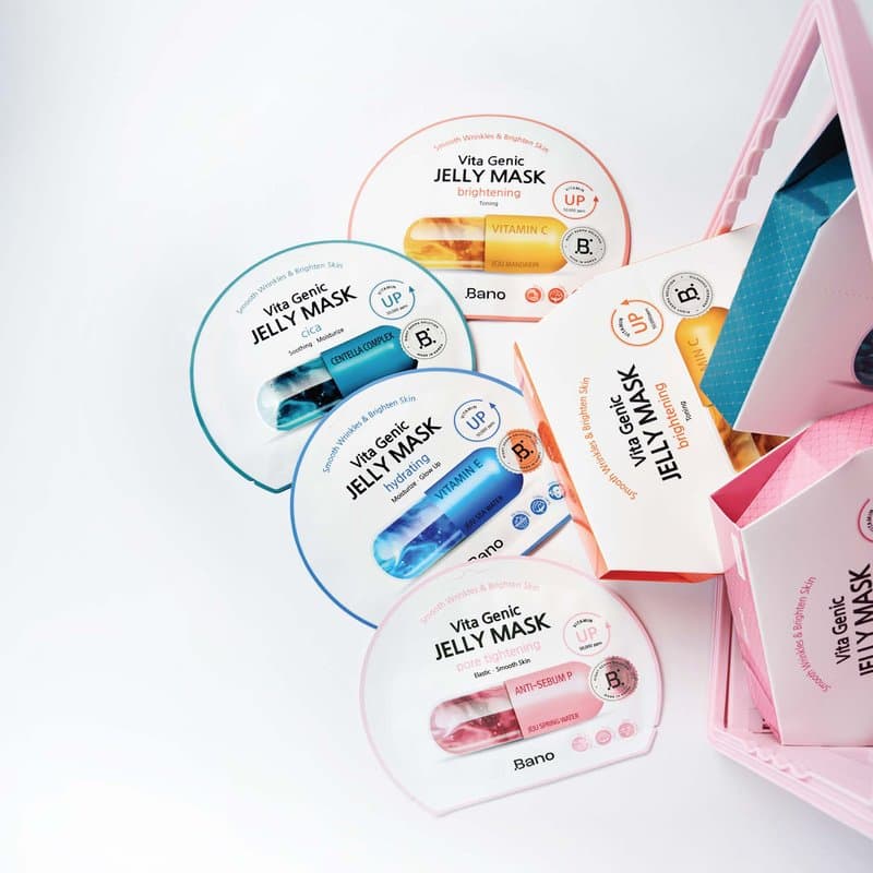 A daily sheet mask with a rich jelly essence, a vitamin complex, and Jeju-sourced botanicals, in four variants for hydration, soothing, pore care, and brightening.
